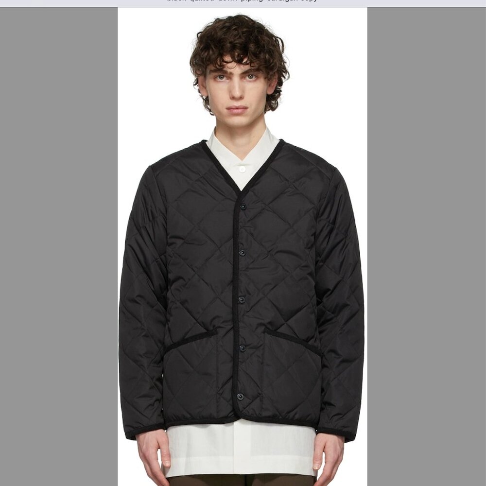 Taion Black Quilted Down Piping Cardigan, sz. M